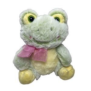 Inter American Products Green Yellow Plush Frog Pink Bow 7 in